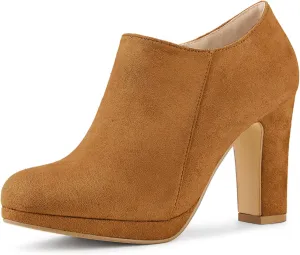 Allegra K Women's Platform Round Toe Chunky Heels Ankle Booties
