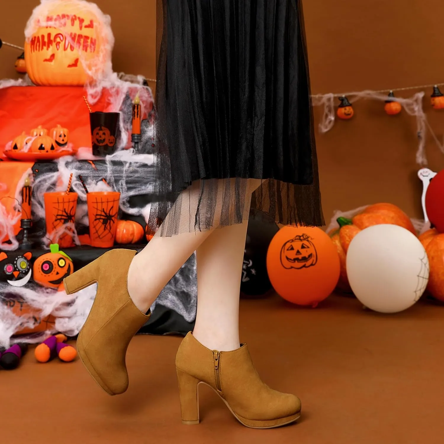 Allegra K Women's Platform Round Toe Chunky Heels Ankle Booties
