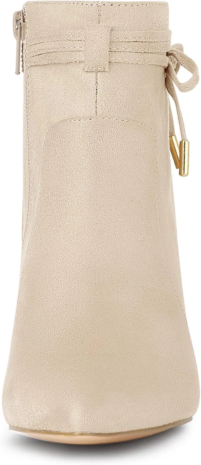 Allegra K Women's Pointed Toe Block Heel Zipper Ankle Boots