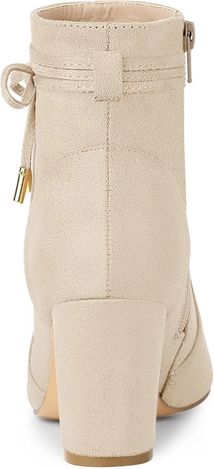 Allegra K Women's Pointed Toe Block Heel Zipper Ankle Boots