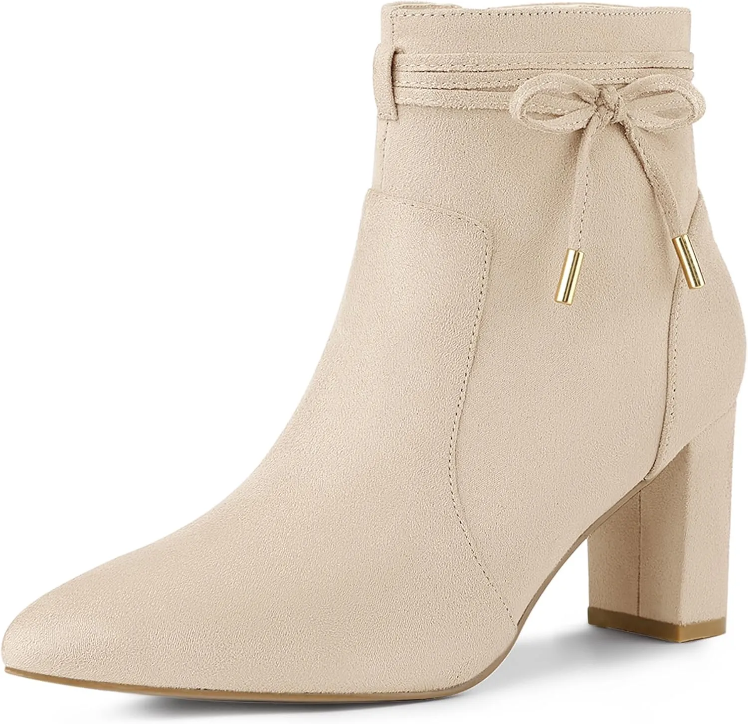 Allegra K Women's Pointed Toe Block Heel Zipper Ankle Boots
