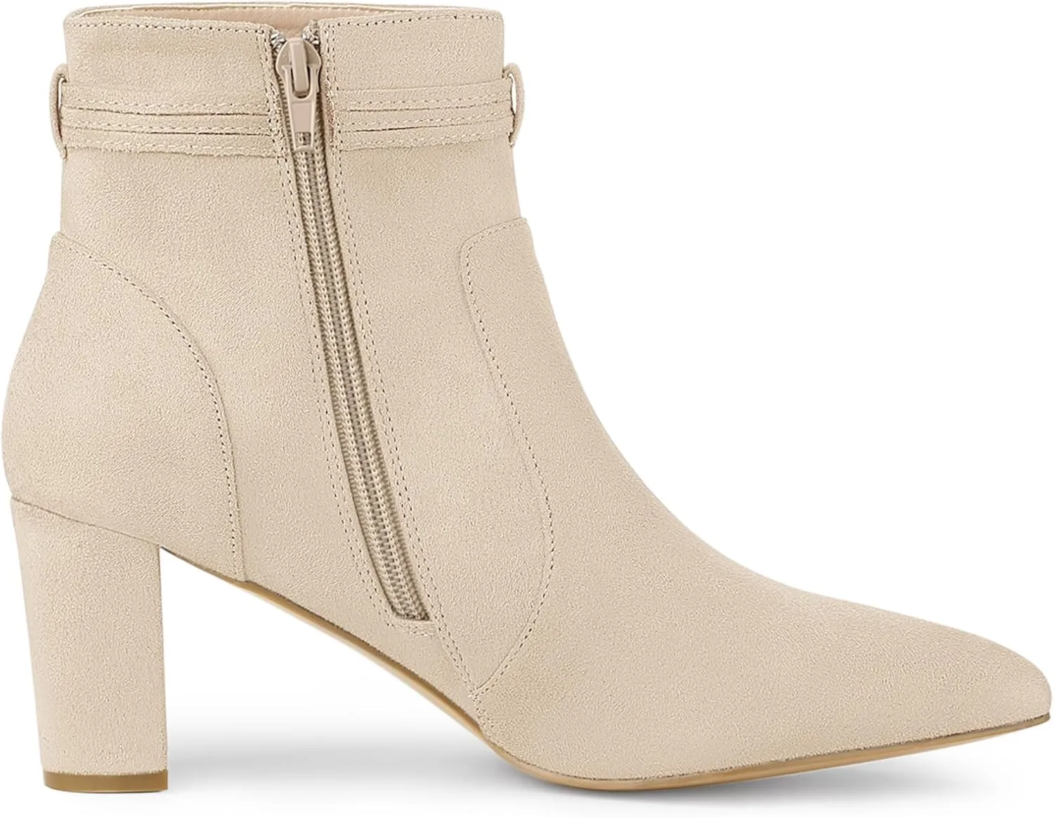 Allegra K Women's Pointed Toe Block Heel Zipper Ankle Boots