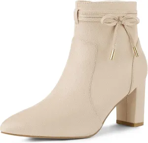 Allegra K Women's Pointed Toe Block Heel Zipper Ankle Boots