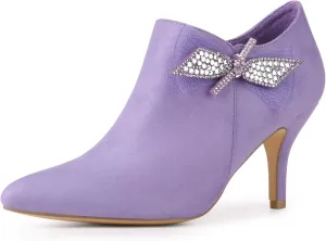 Allegra K Women's Pointed Toe Bow Decor Stiletto Heel Ankle Boots