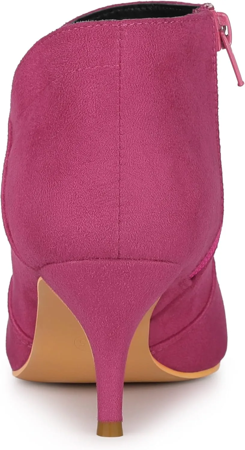 Allegra K Women's Pointed Toe Kitten Heel Cutout Ankle Boots