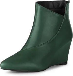 Allegra K Women's Pointed Toe Zipper Wedge Heel Ankle Booties
