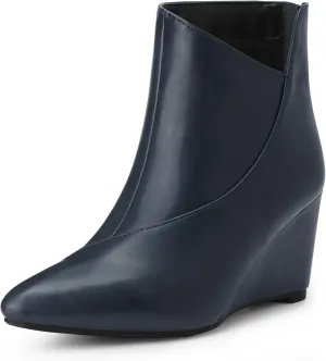 Allegra K Women's Pointed Toe Zipper Wedge Heel Ankle Booties