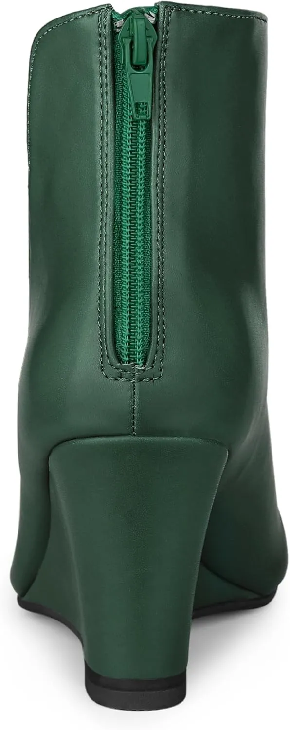 Allegra K Women's Pointed Toe Zipper Wedge Heel Ankle Booties