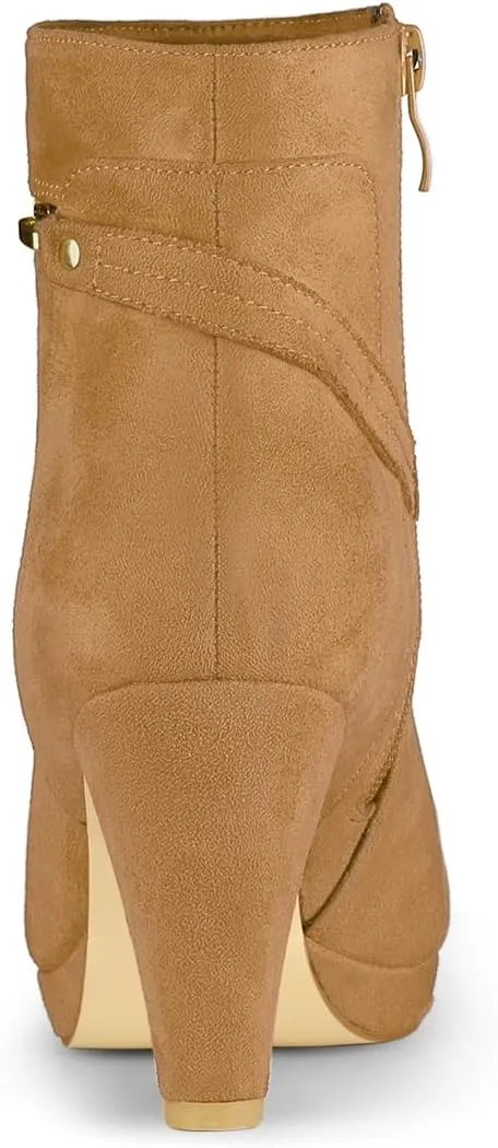 Allegra K Women's Round Toe Ankle Mid Heel Boots
