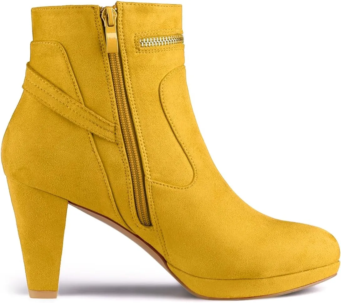 Allegra K Women's Round Toe Ankle Mid Heel Boots