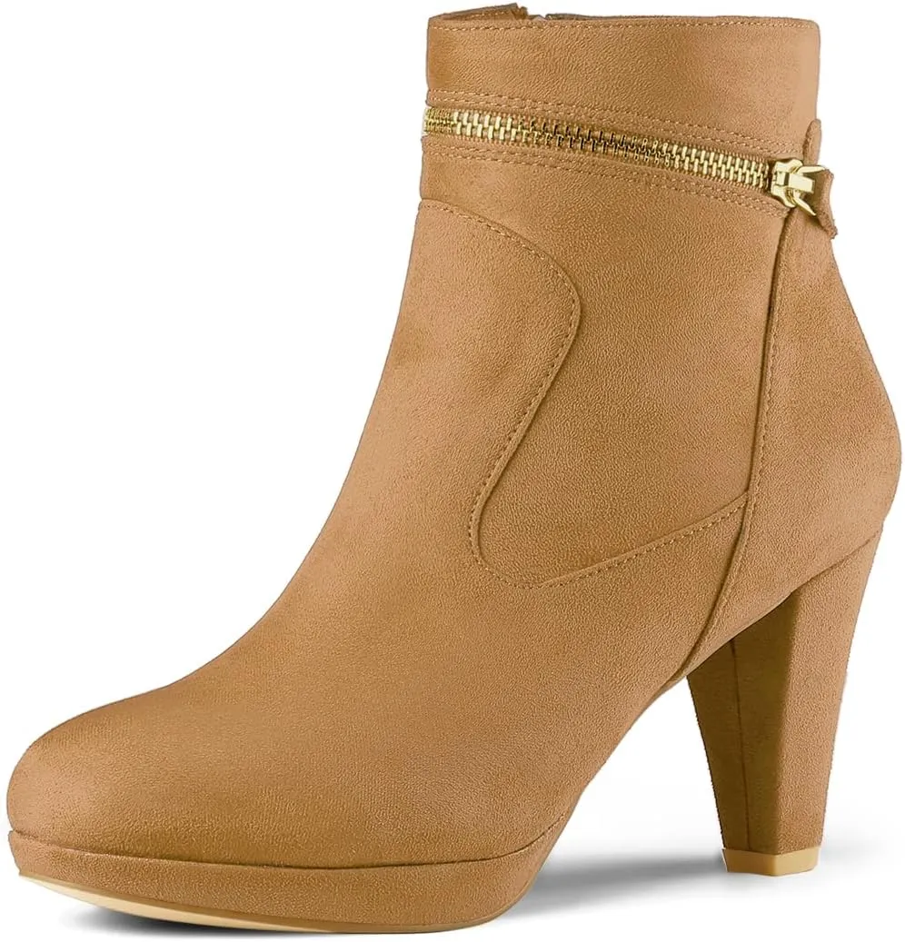 Allegra K Women's Round Toe Ankle Mid Heel Boots