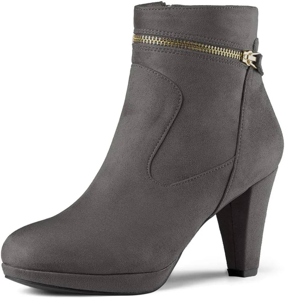 Allegra K Women's Round Toe Ankle Mid Heel Boots