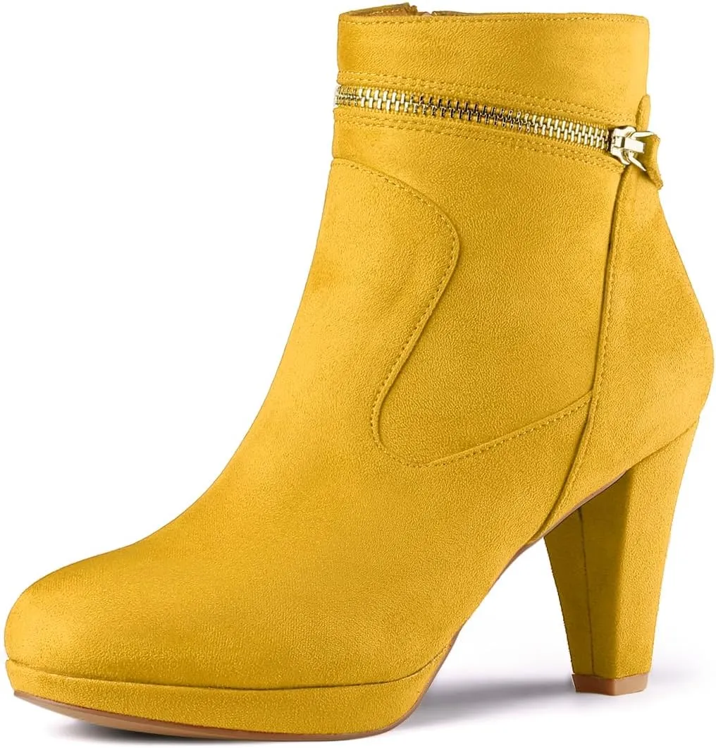 Allegra K Women's Round Toe Ankle Mid Heel Boots