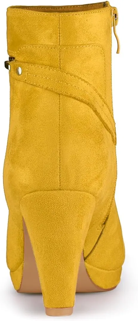Allegra K Women's Round Toe Ankle Mid Heel Boots