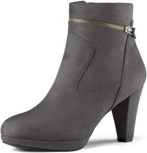 Allegra K Women's Round Toe Ankle Mid Heel Boots