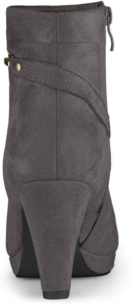 Allegra K Women's Round Toe Ankle Mid Heel Boots