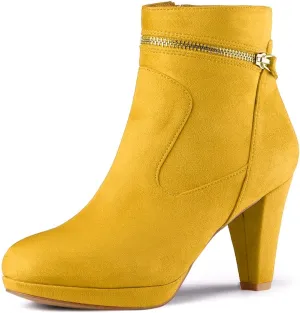 Allegra K Women's Round Toe Ankle Mid Heel Boots