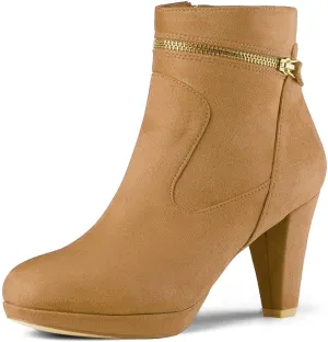Allegra K Women's Round Toe Ankle Mid Heel Boots