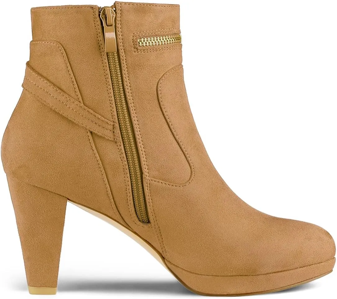 Allegra K Women's Round Toe Ankle Mid Heel Boots