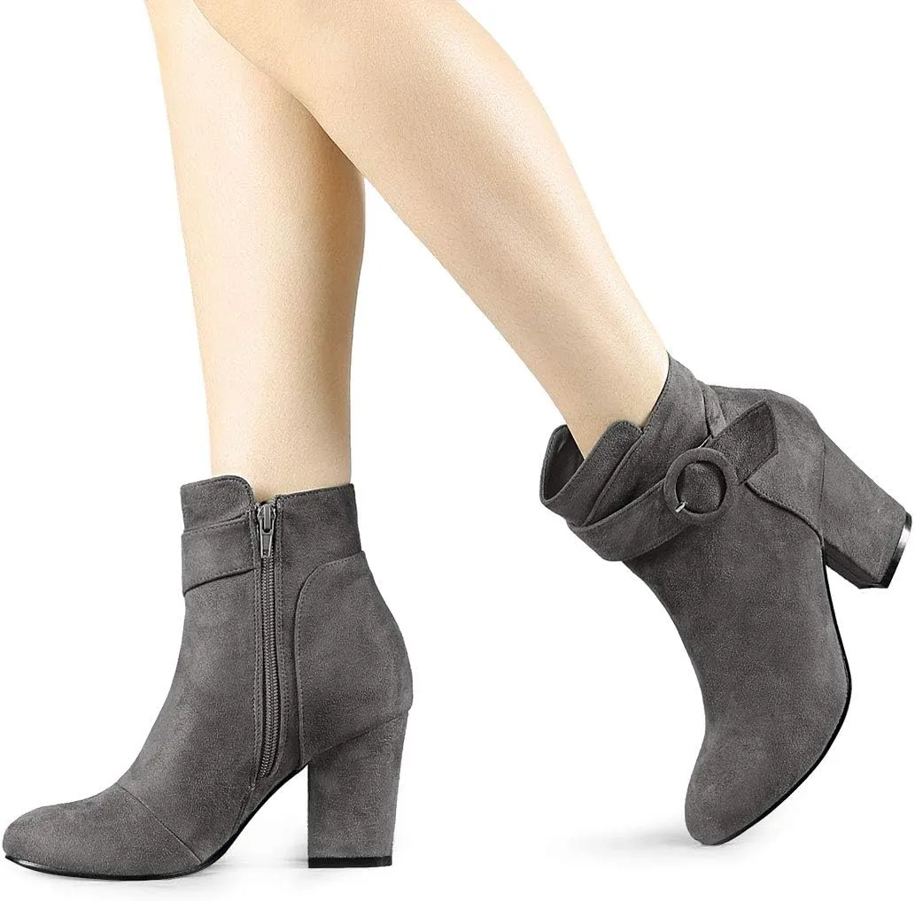 Allegra K Women's Round Toe Block Heel Boots Ankle Booties