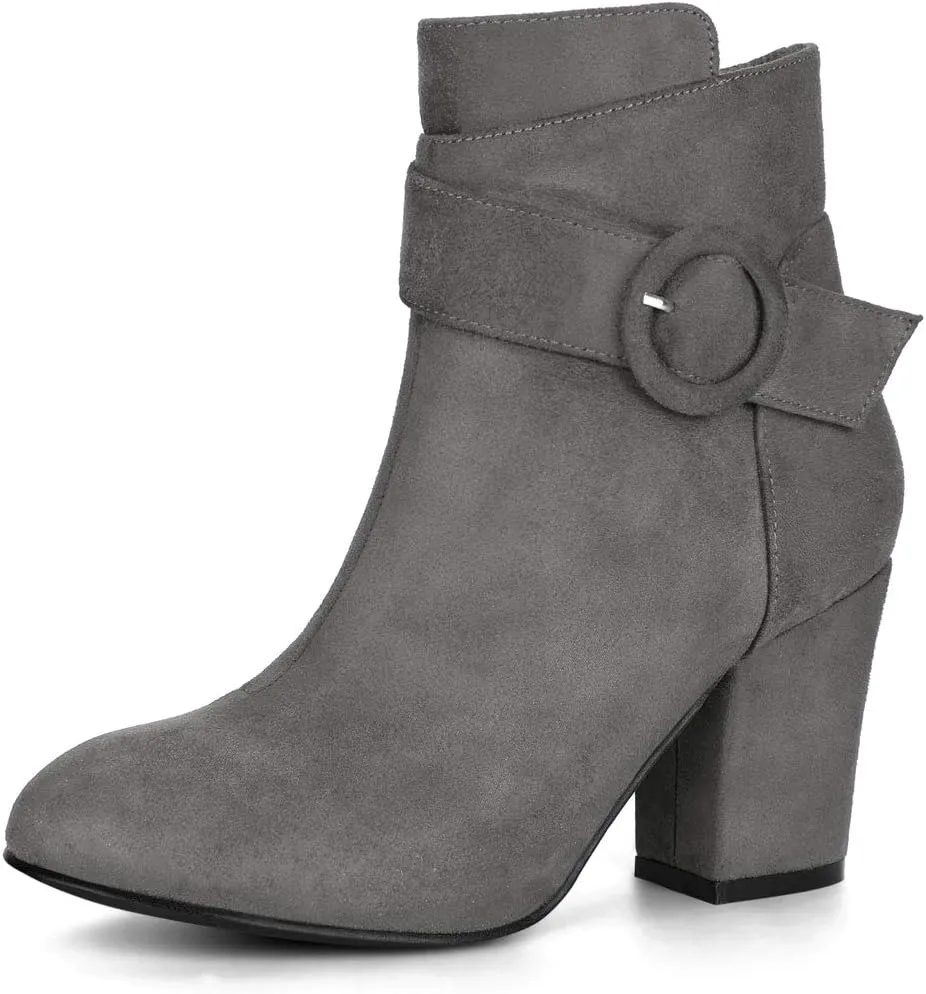 Allegra K Women's Round Toe Block Heel Boots Ankle Booties