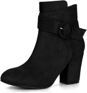 Allegra K Women's Round Toe Block Heel Boots Ankle Booties