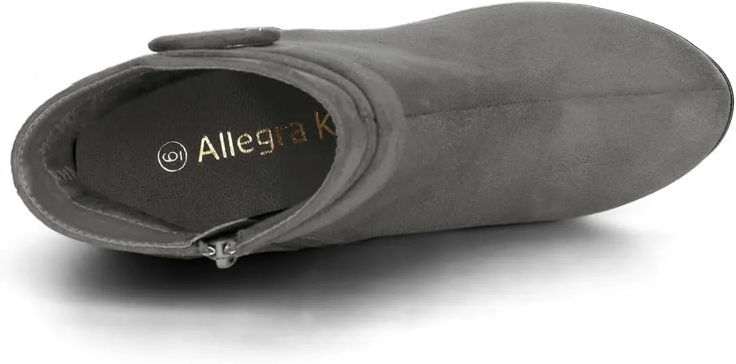 Allegra K Women's Round Toe Block Heel Boots Ankle Booties