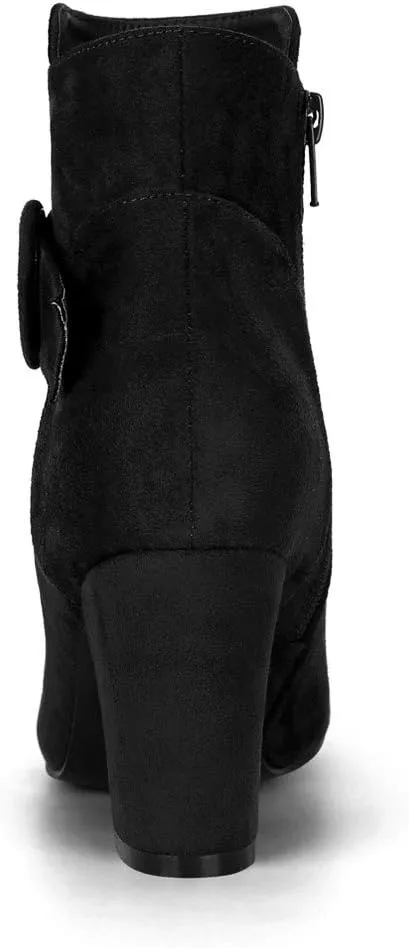 Allegra K Women's Round Toe Block Heel Boots Ankle Booties