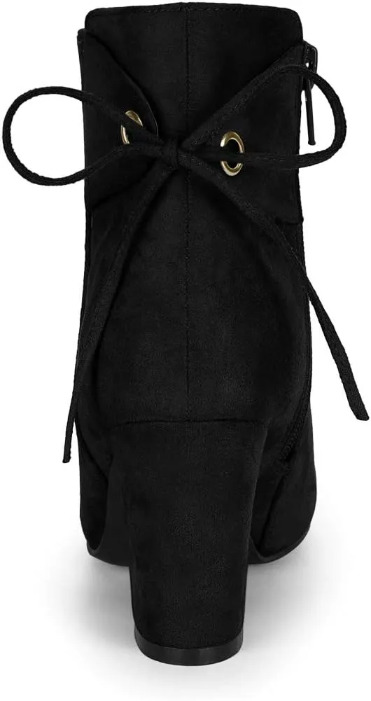 Allegra K Women's Round Toe Block Heel Zipper Lace Up Ankle Boots