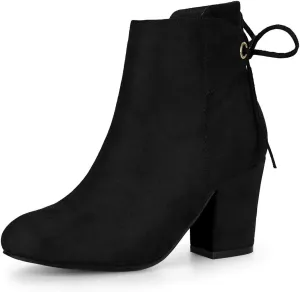 Allegra K Women's Round Toe Block Heel Zipper Lace Up Ankle Boots