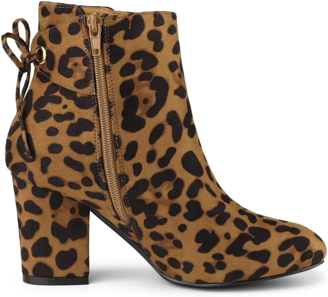 Allegra K Women's Round Toe Block Heel Zipper Lace Up Ankle Boots