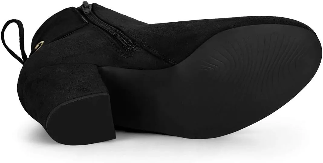 Allegra K Women's Round Toe Block Heel Zipper Lace Up Ankle Boots
