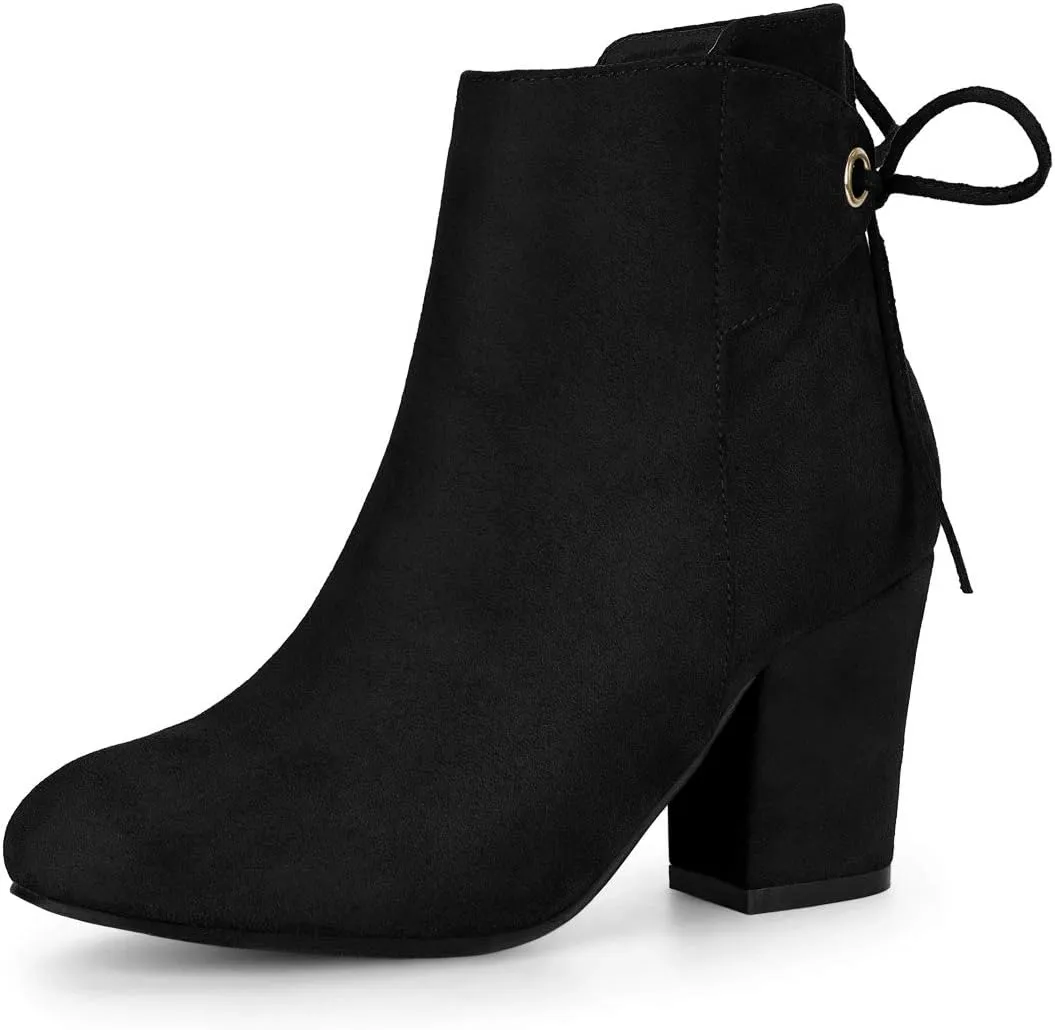 Allegra K Women's Round Toe Block Heel Zipper Lace Up Ankle Boots