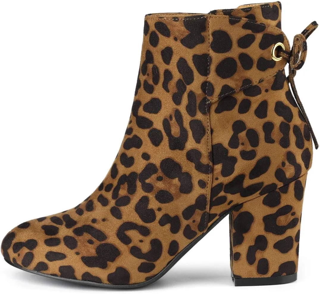 Allegra K Women's Round Toe Block Heel Zipper Lace Up Ankle Boots