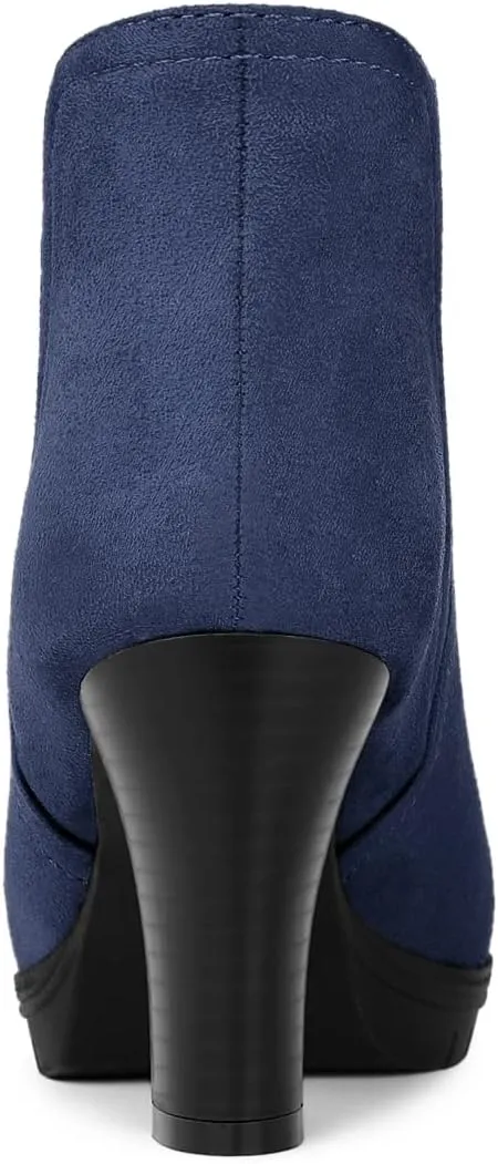 Allegra K Women's Round Toe Block Heels Chelsea Ankle Boots