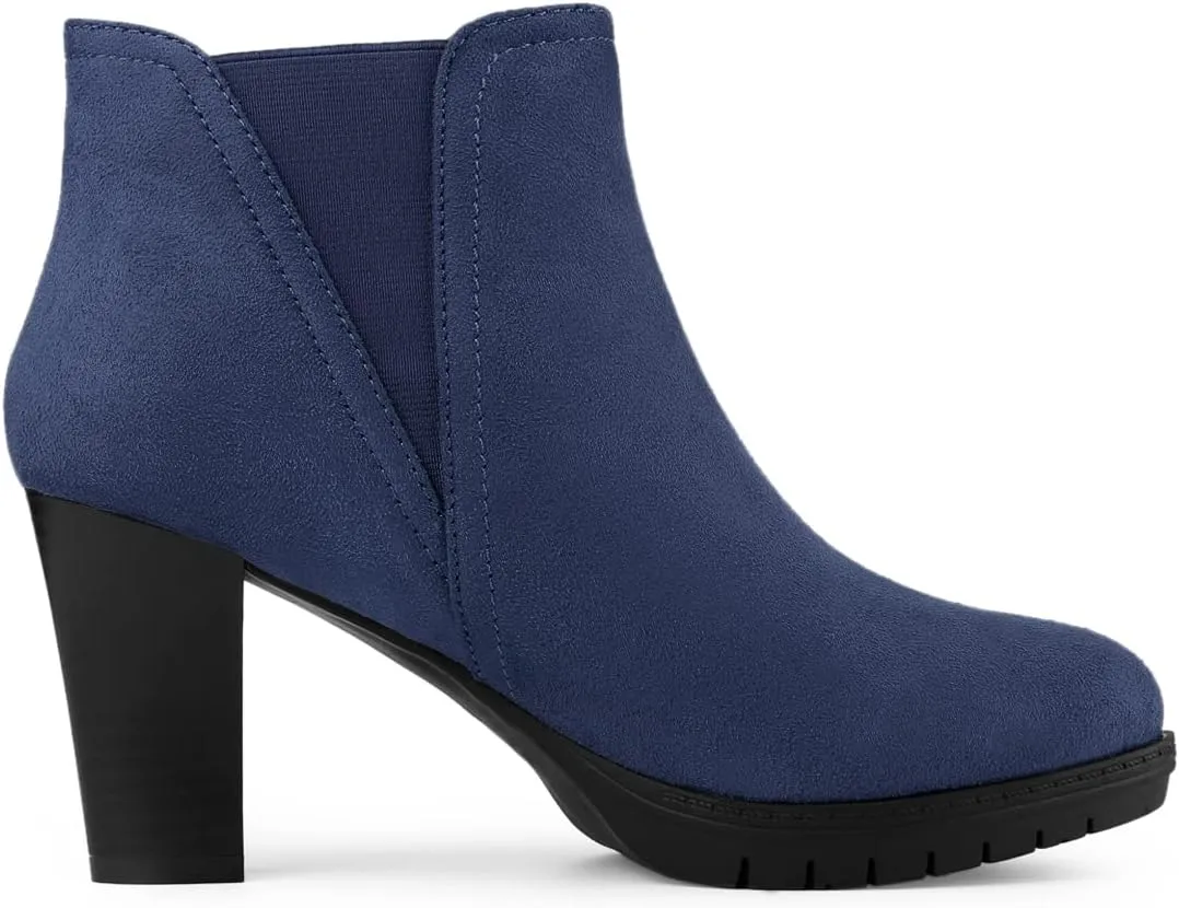 Allegra K Women's Round Toe Block Heels Chelsea Ankle Boots