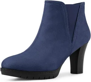 Allegra K Women's Round Toe Block Heels Chelsea Ankle Boots