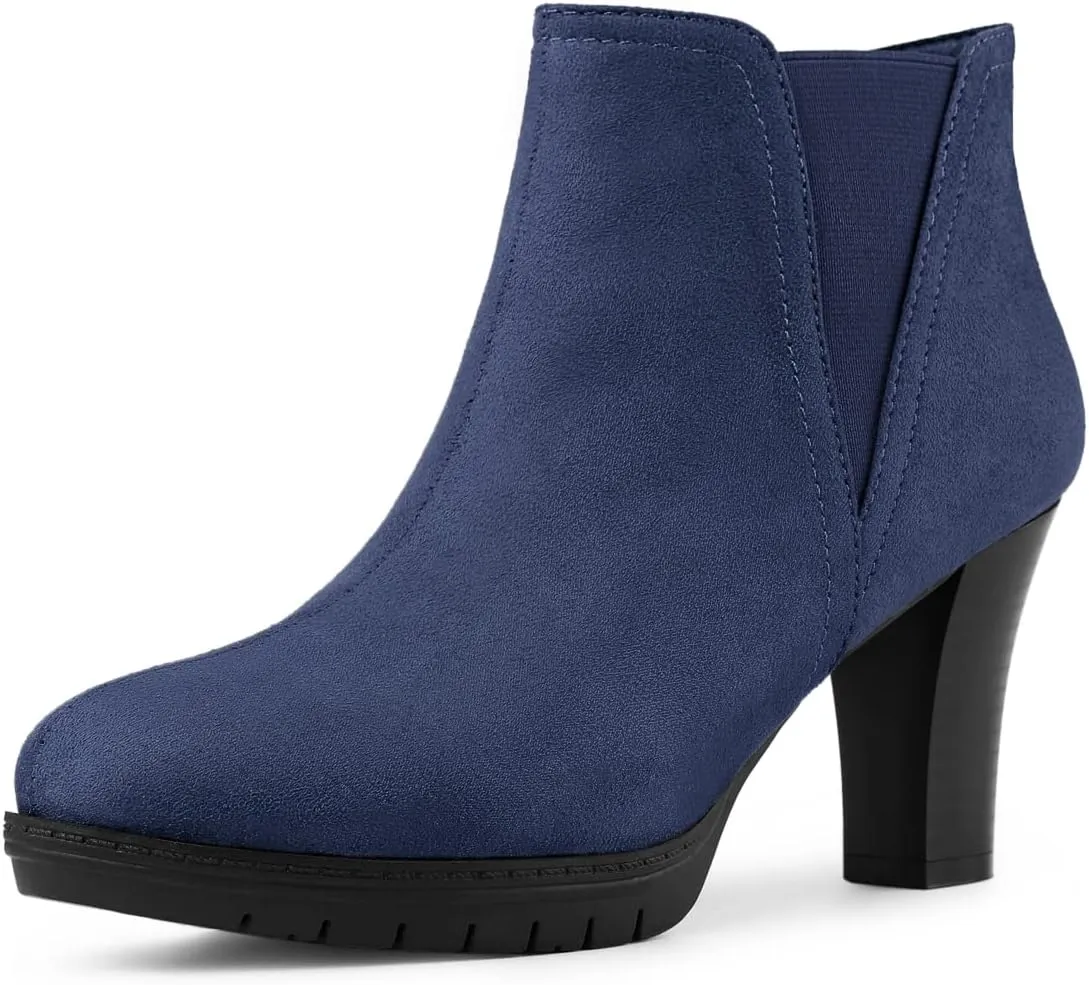 Allegra K Women's Round Toe Block Heels Chelsea Ankle Boots
