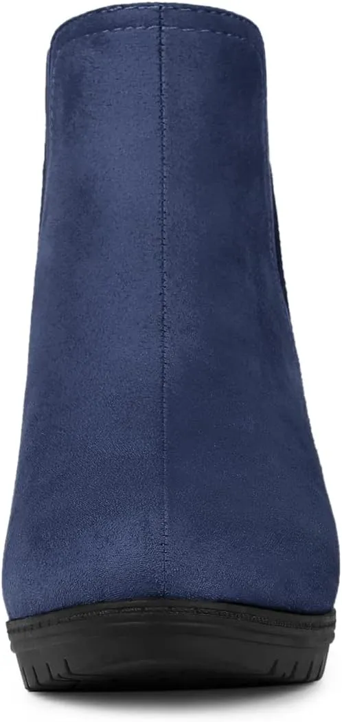 Allegra K Women's Round Toe Block Heels Chelsea Ankle Boots