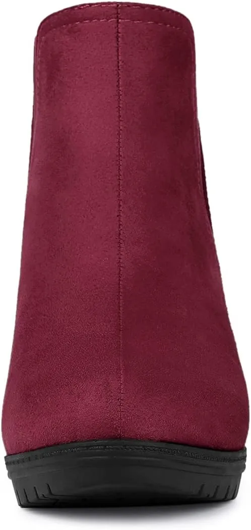 Allegra K Women's Round Toe Block Heels Chelsea Ankle Boots