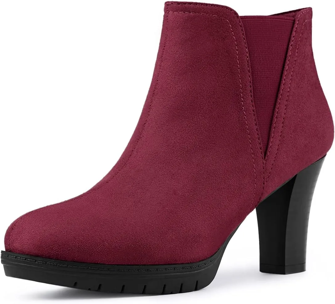Allegra K Women's Round Toe Block Heels Chelsea Ankle Boots