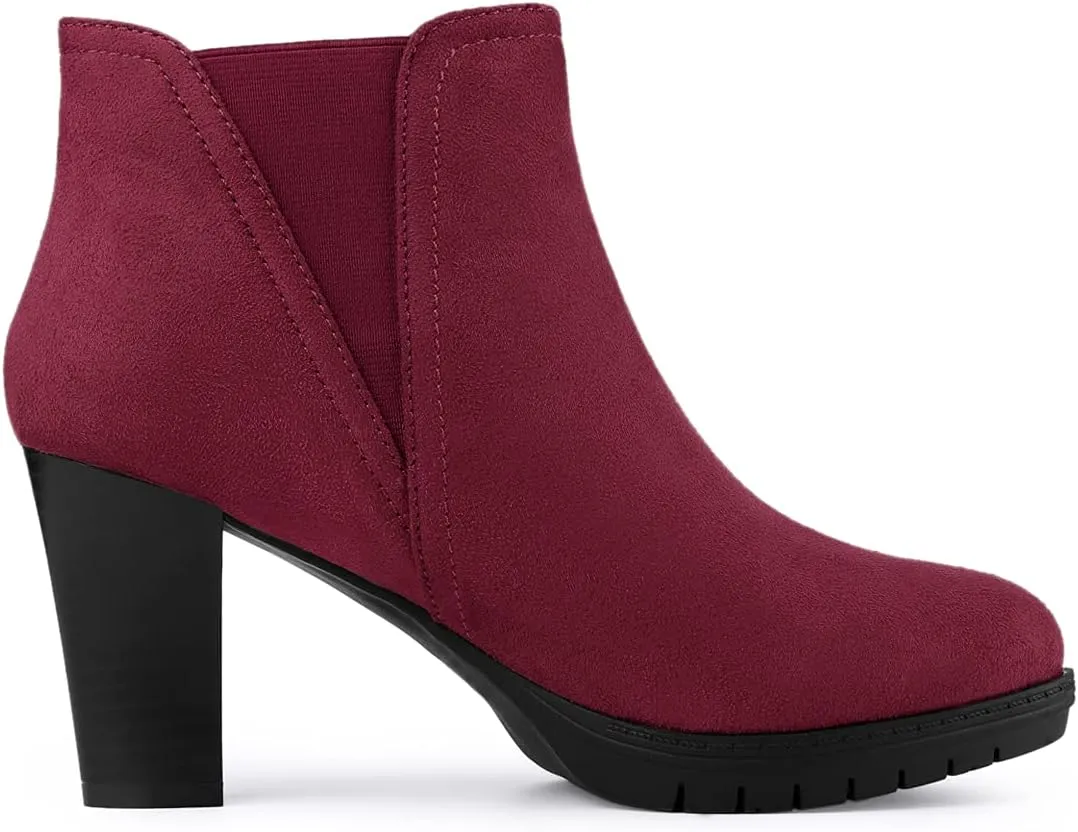 Allegra K Women's Round Toe Block Heels Chelsea Ankle Boots