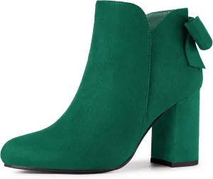 Allegra K Women's Round Toe Bow Decor Chunky Heel Ankle Boots