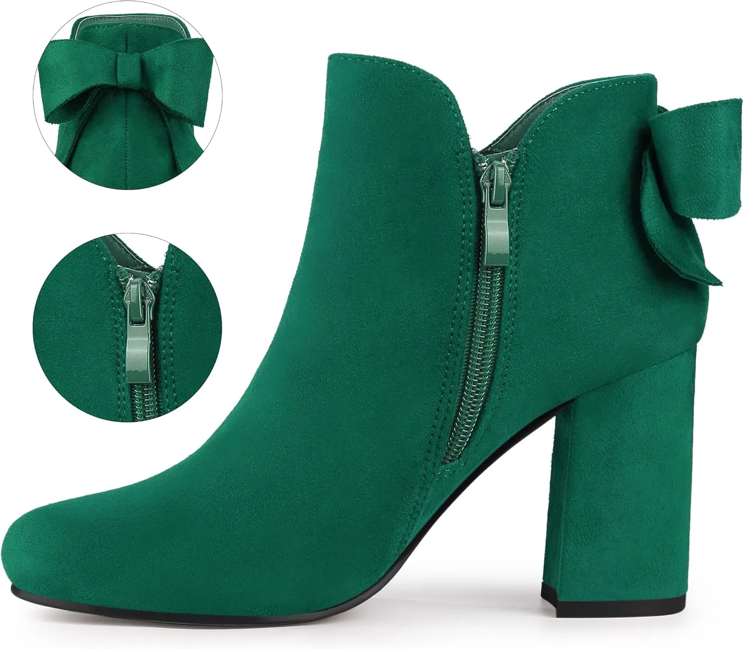 Allegra K Women's Round Toe Bow Decor Chunky Heel Ankle Boots