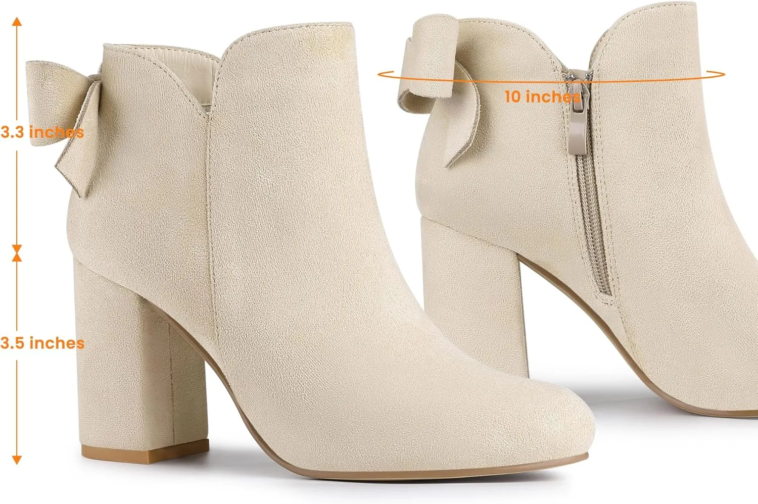 Allegra K Women's Round Toe Bow Decor Chunky Heel Ankle Boots