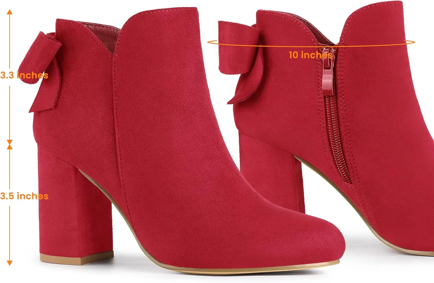 Allegra K Women's Round Toe Bow Decor Chunky Heel Ankle Boots