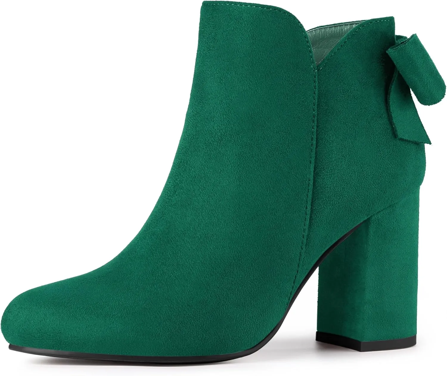 Allegra K Women's Round Toe Bow Decor Chunky Heel Ankle Boots