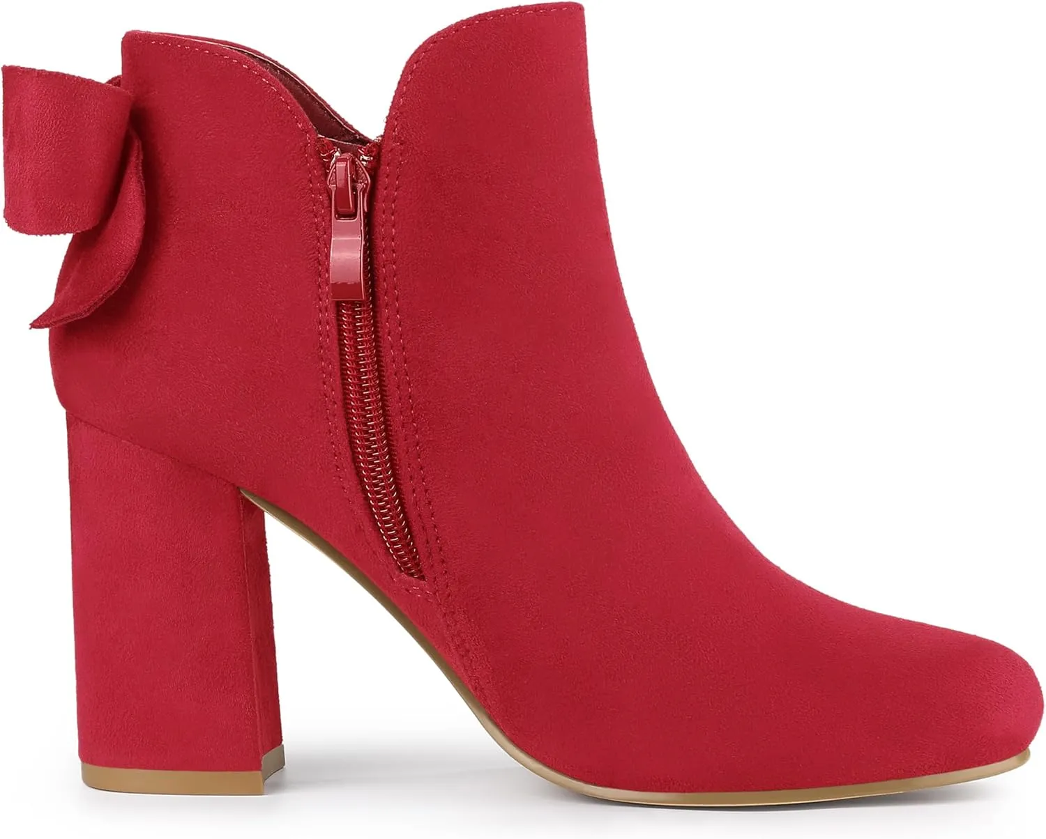 Allegra K Women's Round Toe Bow Decor Chunky Heel Ankle Boots