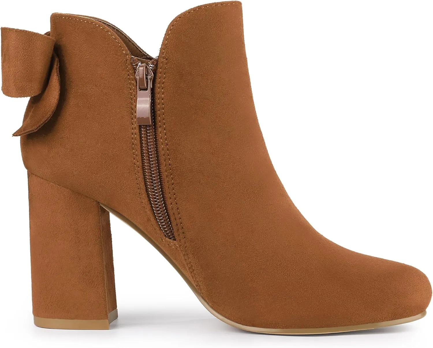 Allegra K Women's Round Toe Bow Decor Chunky Heel Ankle Boots