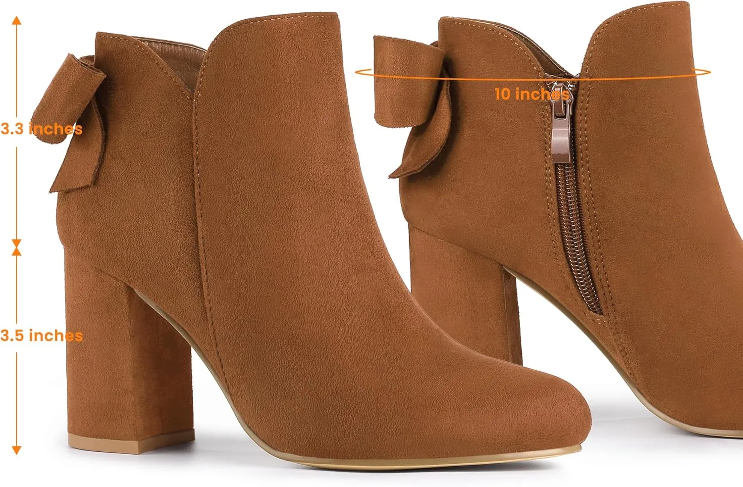 Allegra K Women's Round Toe Bow Decor Chunky Heel Ankle Boots